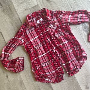 Justice Red Sparkle Bling Plaid Flannel Button Down Shirt Size 12